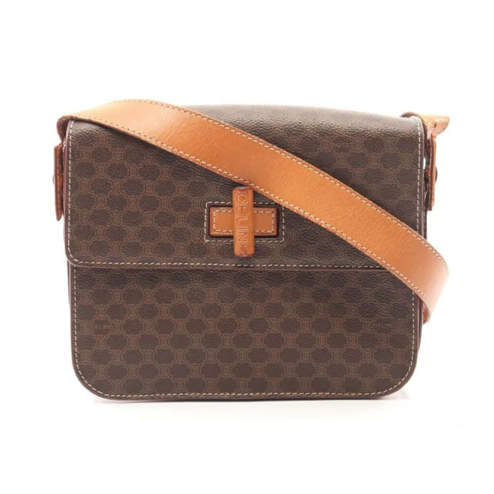 Celine Macadam Shoulder Bag Canvas Leather Brown